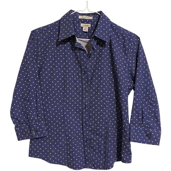 L.L. Bean Tops - LL Bean Women's Wrinkle Free Bu Shirt Size XXS Petite Blue Polka Dot